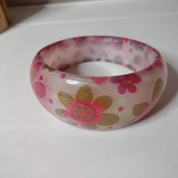 8 Inch Vintage Cute Pink Flower Bangle - Picture 8 of 11